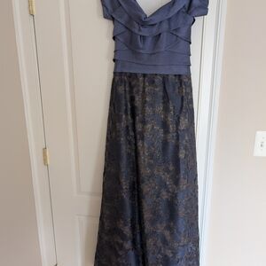 Rene Ruiz Navy and Gold Maxi Dress